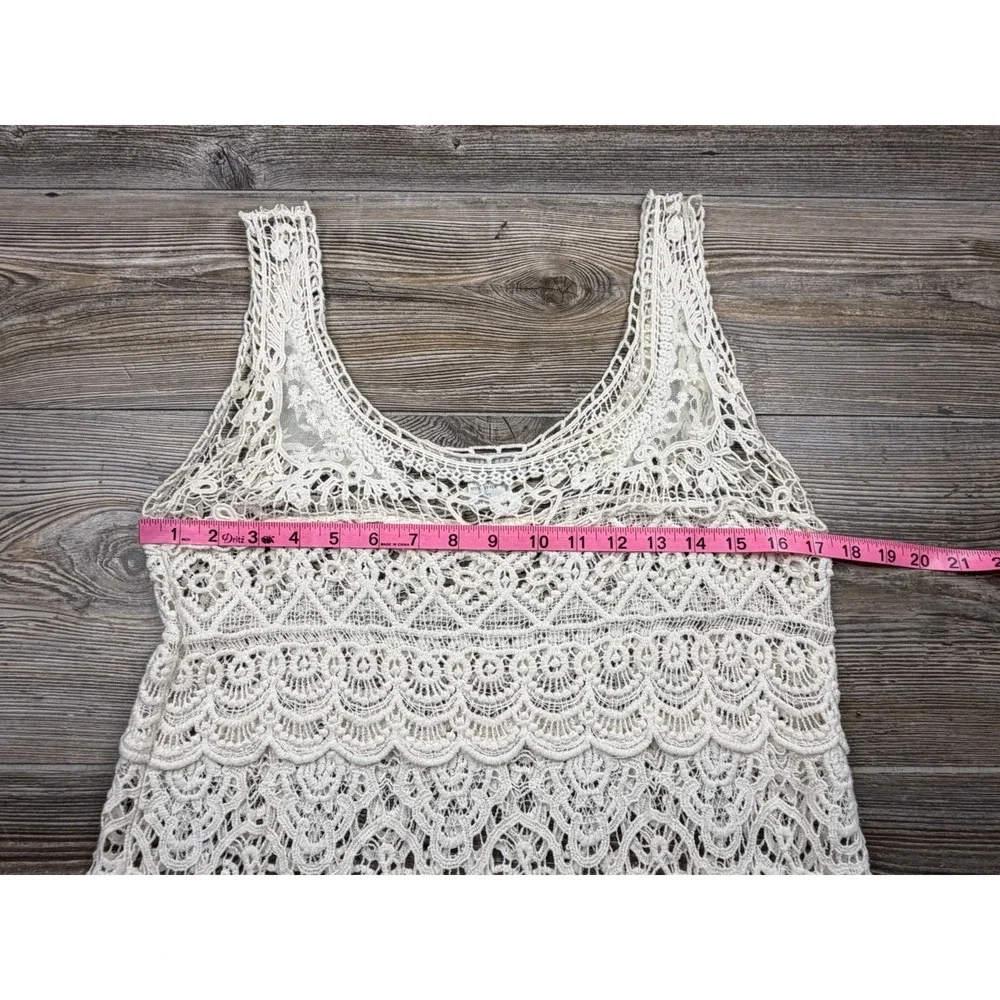 Solitaire Crochet Lace Beige Cotton Tank Coverup MED Beach Boho Resort‎ Beach